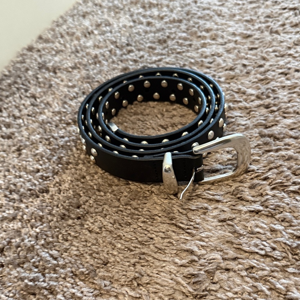 Madewell Black Studded Leather Belt with Silver Buckle